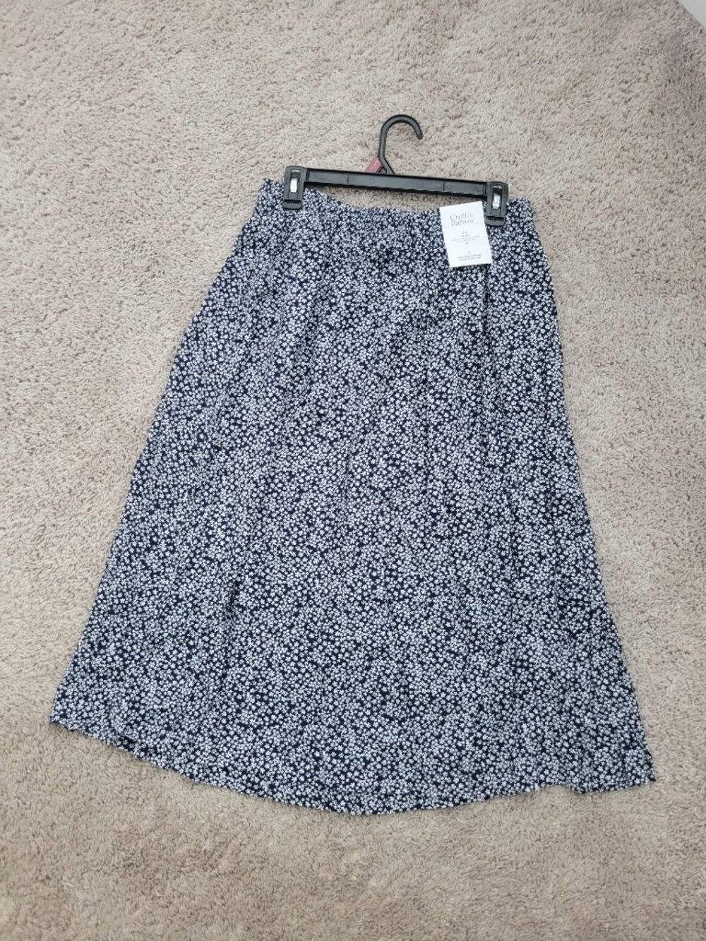 Croft & Barrow Mid Rise Midi Skirt, Navy Blue Floral, sz M, NWT Flowy Rayon
